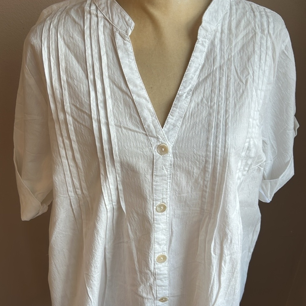 Club Z Collection Womens Tunic White Swim Cotton Cover up Sz L PinTucks - Picture 3 of 3